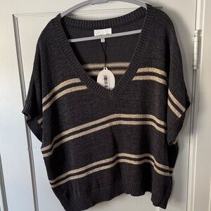 V-Neck Sweater Vest - Navy and Tan Stripes